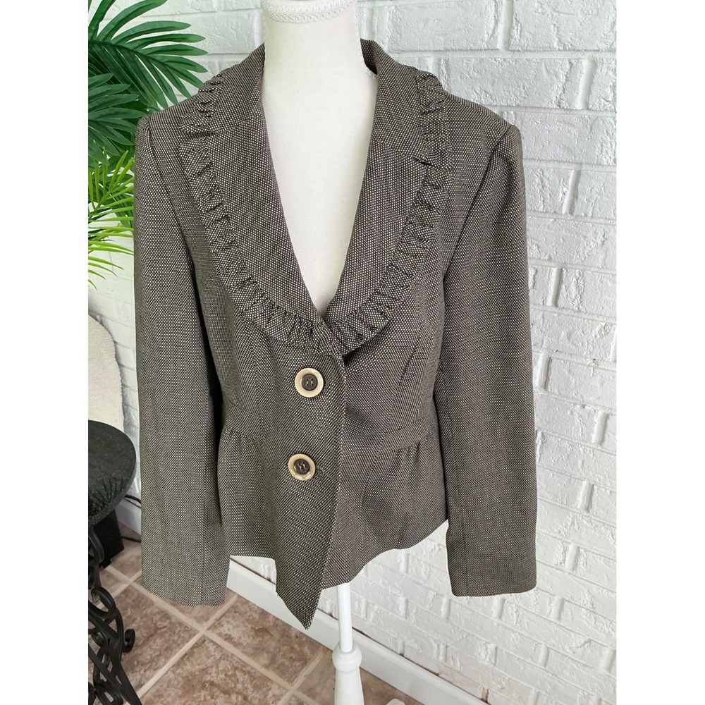 Madison Blazer Women 12 Brown Excellent Ruffle Peplum Career